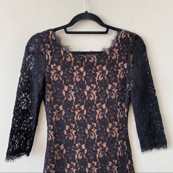 Aritiza-T.Babaton Lace 3/4 Sleeve Black & Nude Mini Dress (Size:0) - Picture 4 of 10